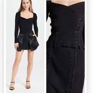 NWT Jonathan Simkhai Women's Daphane Lace Up Top Black - Sweater Large $ 378.00